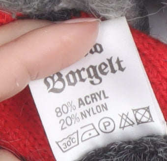 Borgelt Women's Grey Red Heart Knit Crew Neck Jumper Size S