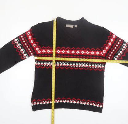Croft & Barrow Women's Black Red Fair Isle V-Neck Acrylic Jumper Size S
