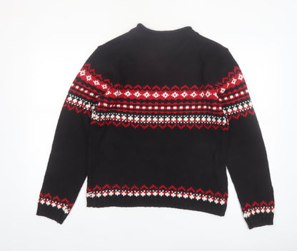 Croft & Barrow Women's Black Red Fair Isle V-Neck Acrylic Jumper Size S