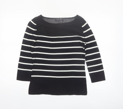 Cable & Gauge Women's Black Striped Boat Neck 3/4 Sleeve Pullover Jumper Size S