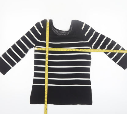Cable & Gauge Women's Black Striped Boat Neck 3/4 Sleeve Pullover Jumper Size S