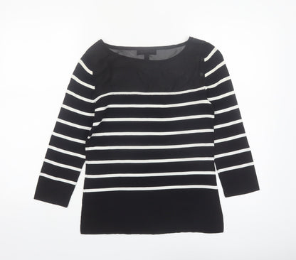 Cable & Gauge Women's Black Striped Boat Neck 3/4 Sleeve Pullover Jumper Size S