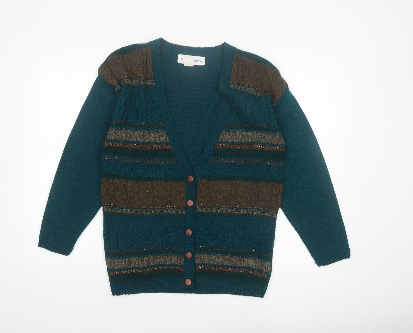 Norton McNaughton Men's Green Striped Cable Knit Cardigan M