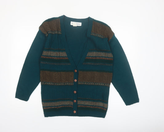 Norton McNaughton Men's Green Striped Cable Knit Cardigan M