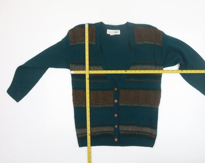 Norton McNaughton Men's Green Striped Cable Knit Cardigan M