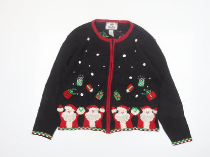 Tiara International Women's Black Christmas Santa Cardigan M