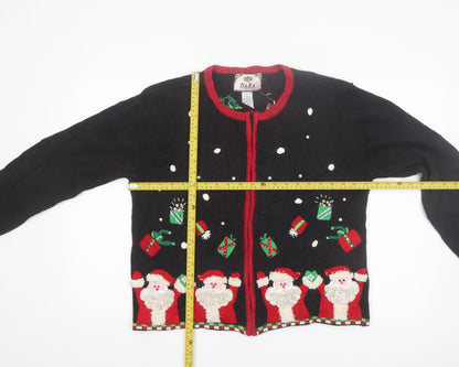 Tiara International Women's Black Christmas Santa Cardigan M