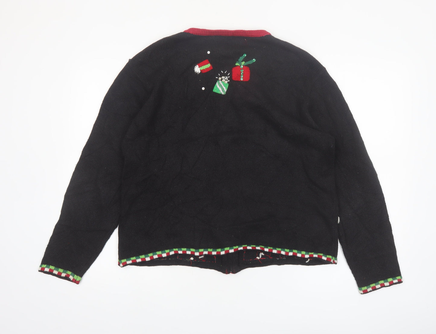 Tiara International Women's Black Christmas Santa Cardigan M