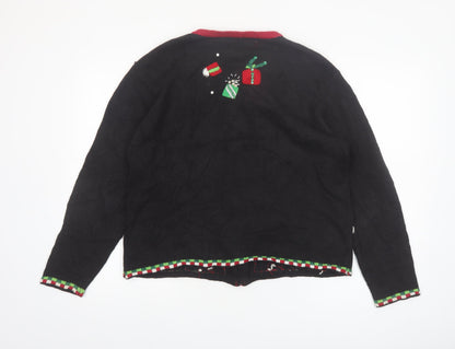 Tiara International Women's Black Christmas Santa Cardigan M