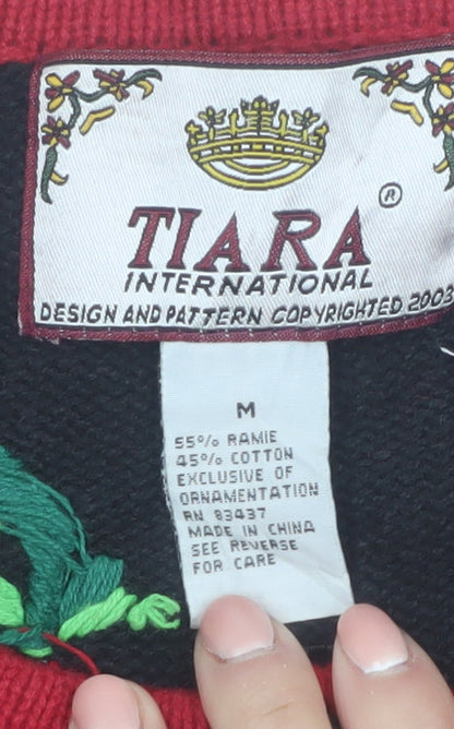 Tiara International Women's Black Christmas Santa Cardigan M