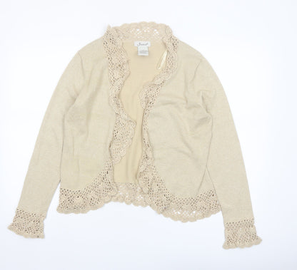 Jessica Women Beige Long Sleeve Crochet Trim Open Cardigan L