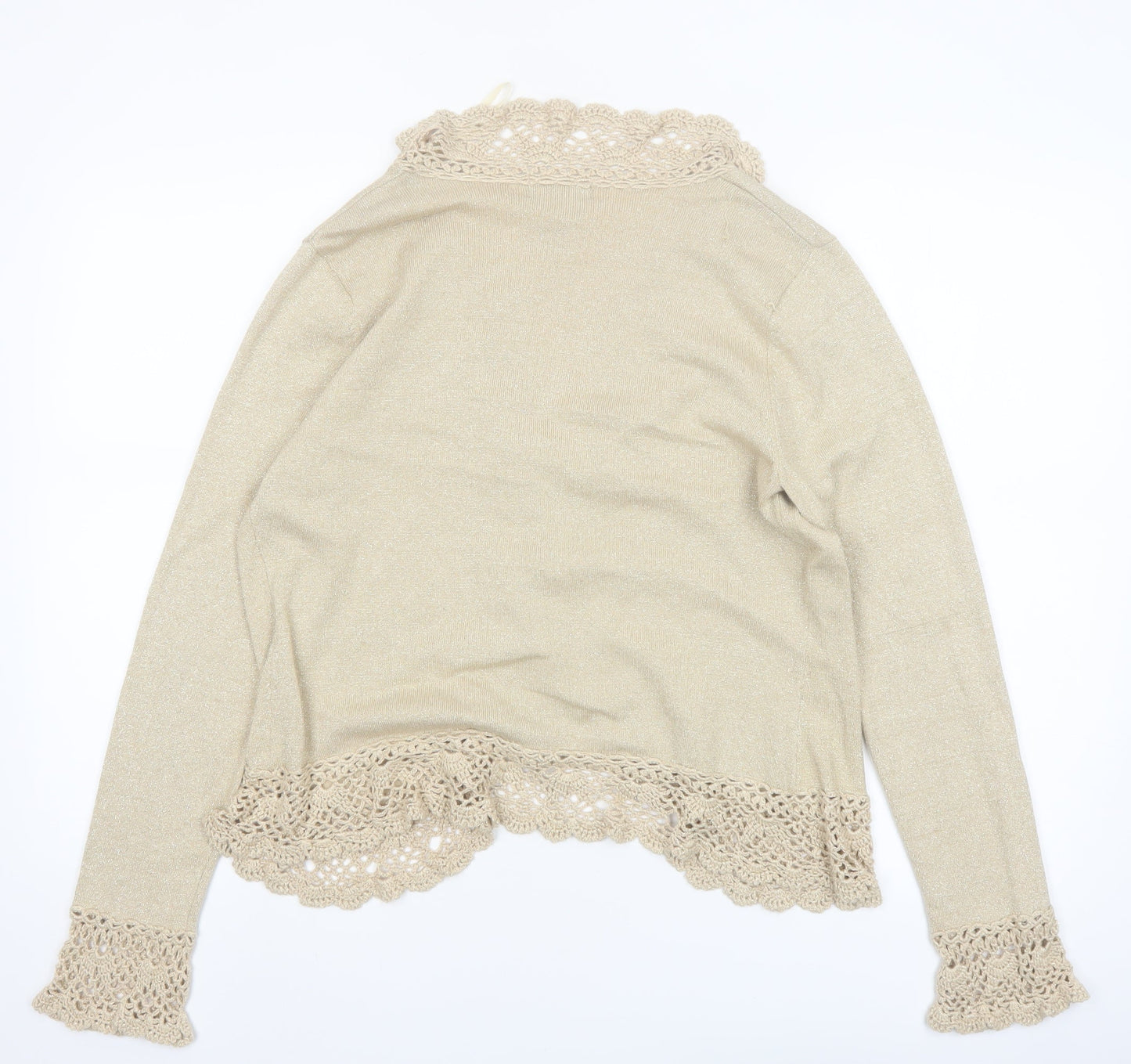 Jessica Women Beige Long Sleeve Crochet Trim Open Cardigan L