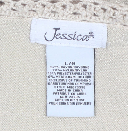 Jessica Women Beige Long Sleeve Crochet Trim Open Cardigan L