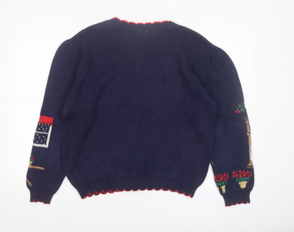 Sweater Loft Womens Blue Christmas Cat Dog Knit Cardigan M