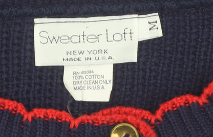 Sweater Loft Womens Blue Christmas Cat Dog Knit Cardigan M