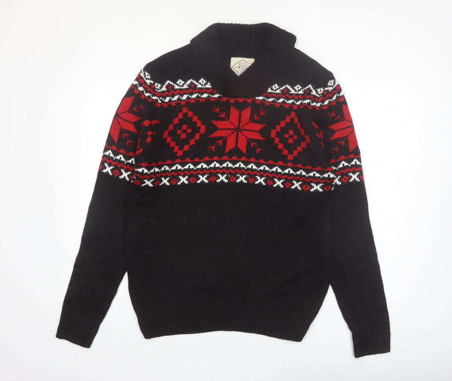 St John's Bay Men's Black Fair Isle Roll Neck Jumper Size M