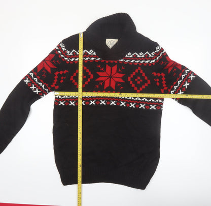 St John's Bay Men's Black Fair Isle Roll Neck Jumper Size M