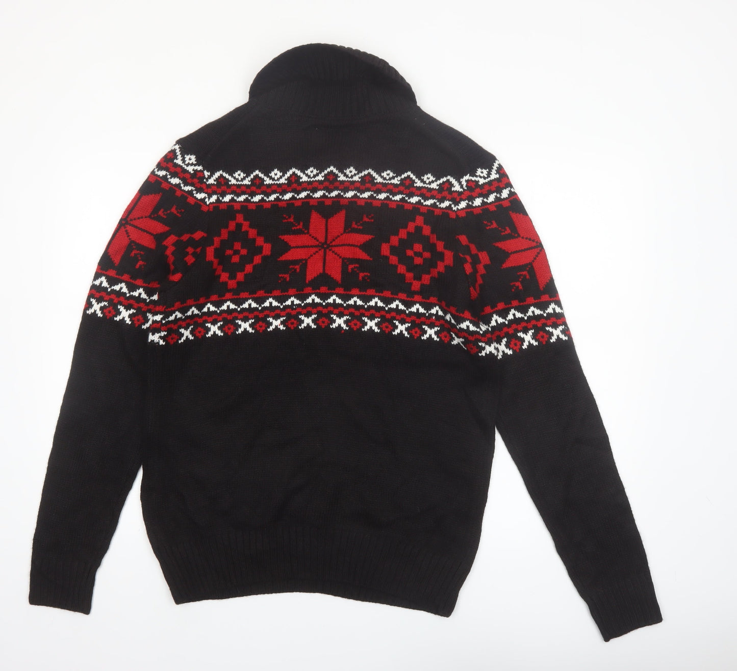 St John's Bay Men's Black Fair Isle Roll Neck Jumper Size M