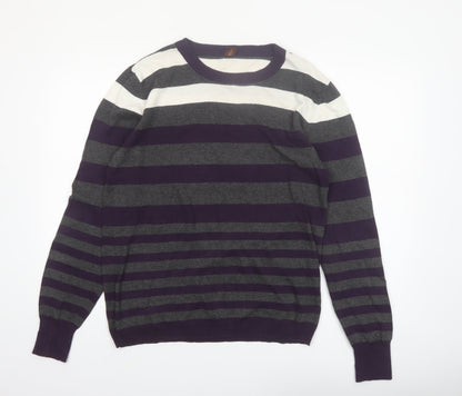 Hush Puppies Men’s Purple Grey Striped Slim Fit Cotton Jumper XL