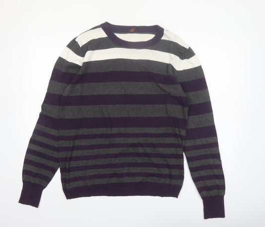 Hush Puppies Men’s Purple Grey Striped Slim Fit Cotton Jumper XL