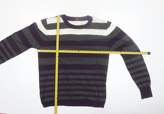 Hush Puppies Men’s Purple Grey Striped Slim Fit Cotton Jumper XL
