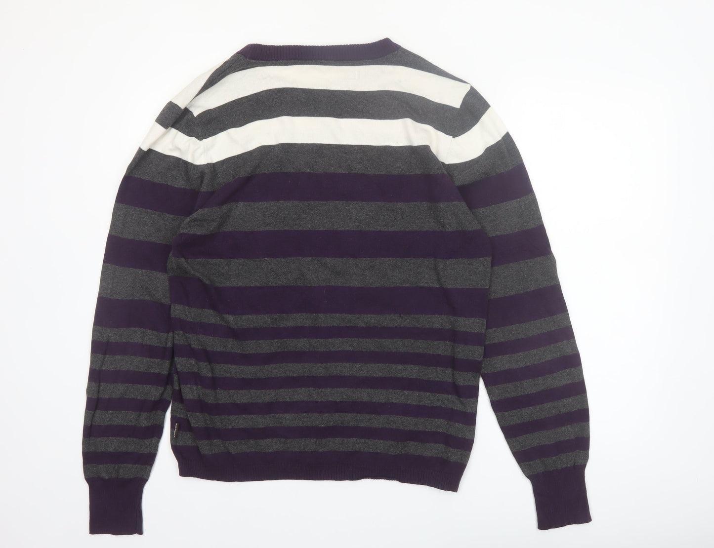 Hush Puppies Men’s Purple Grey Striped Slim Fit Cotton Jumper XL