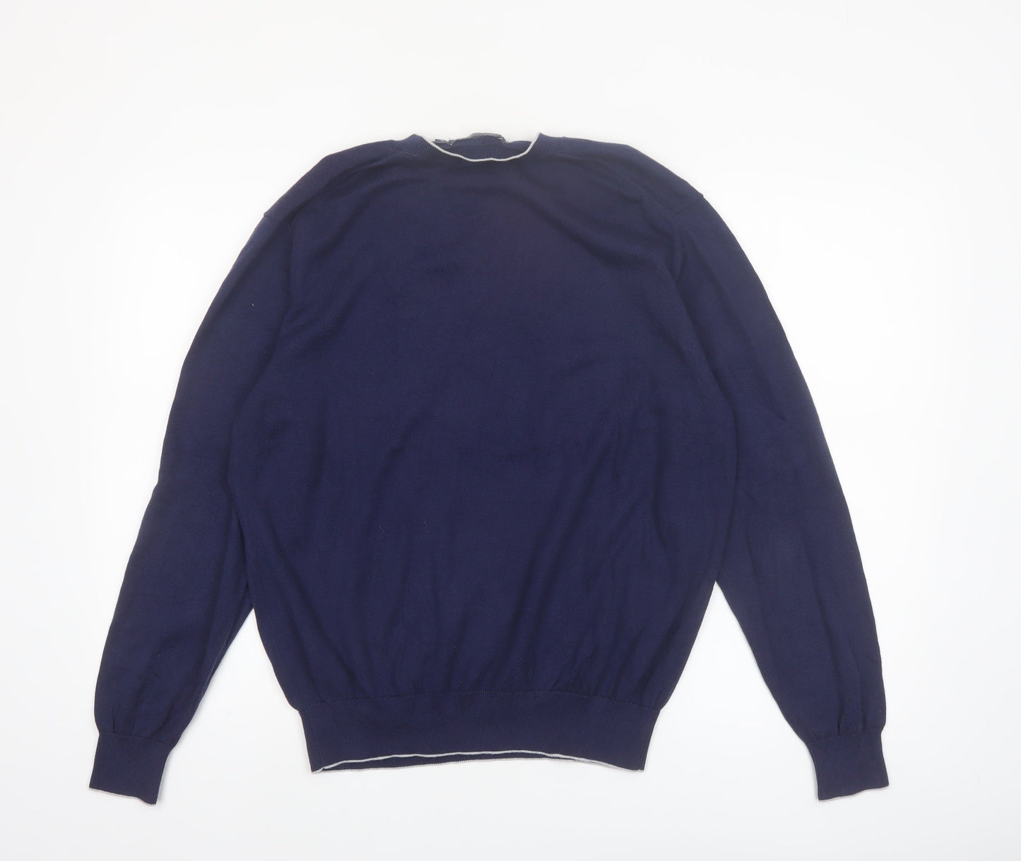 Paul Fredrick Men's Blue V-Neck Cotton Jumper Medium