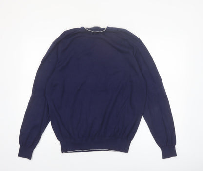 Paul Fredrick Men's Blue V-Neck Cotton Jumper Medium