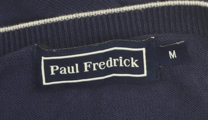 Paul Fredrick Men's Blue V-Neck Cotton Jumper Medium