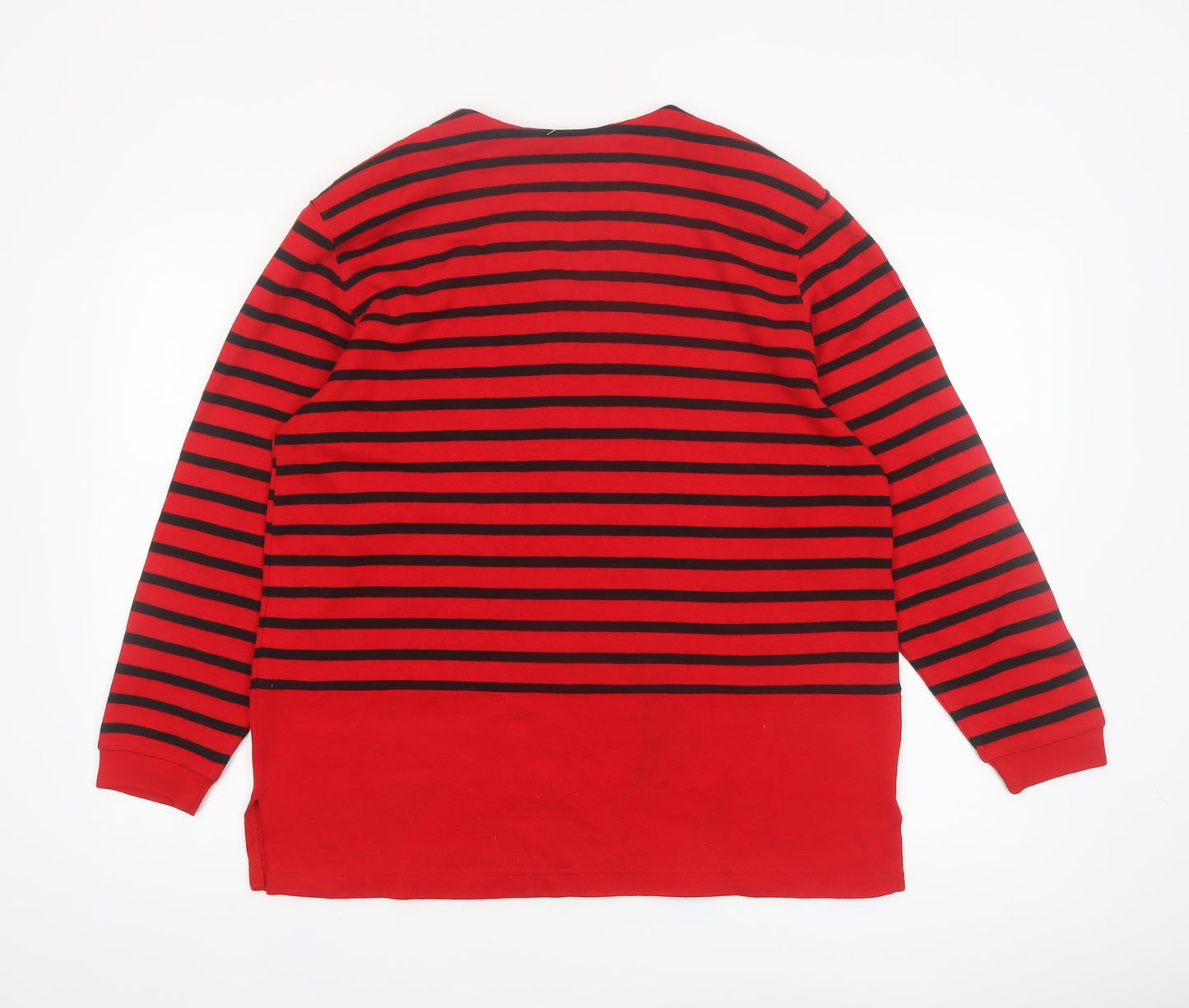John Henry Womens Red Black Striped Cardigan Medium V-Neck Knit