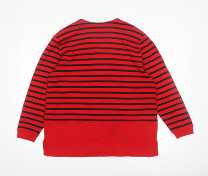 John Henry Womens Red Black Striped Cardigan Medium V-Neck Knit