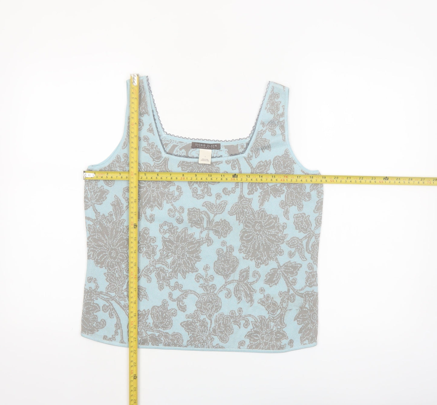Sigrid Olsen Women's Blue Floral Silk Blend Sleeveless Tank Top Size L