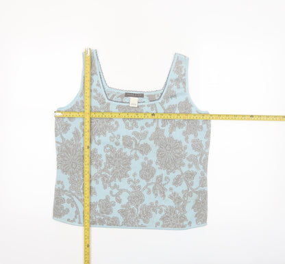 Sigrid Olsen Women's Blue Floral Silk Blend Sleeveless Tank Top Size L
