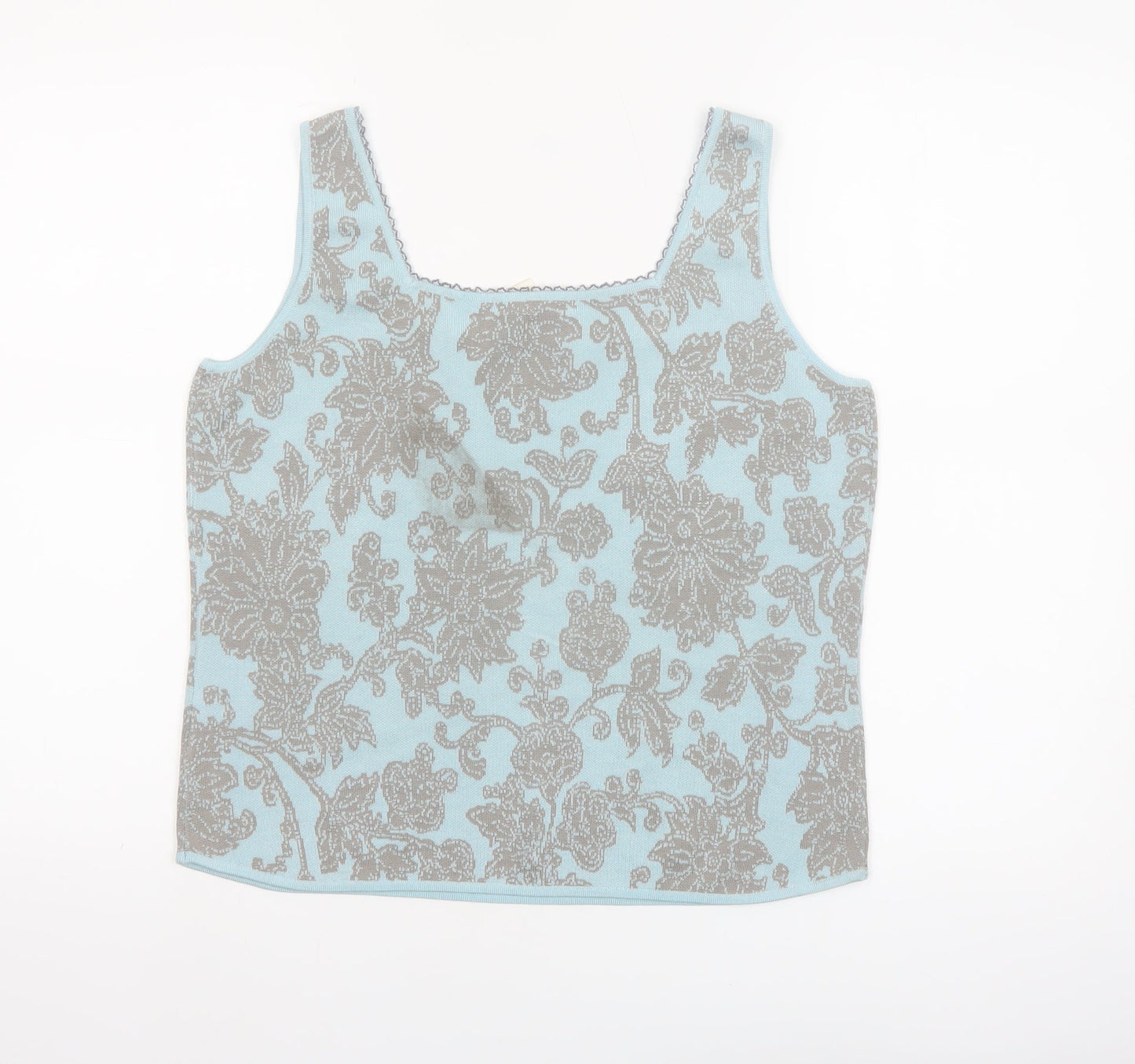 Sigrid Olsen Women's Blue Floral Silk Blend Sleeveless Tank Top Size L