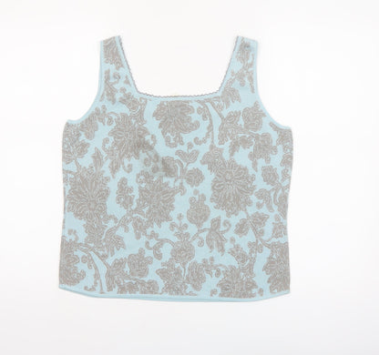 Sigrid Olsen Women's Blue Floral Silk Blend Sleeveless Tank Top Size L