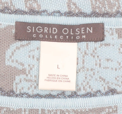 Sigrid Olsen Women's Blue Floral Silk Blend Sleeveless Tank Top Size L