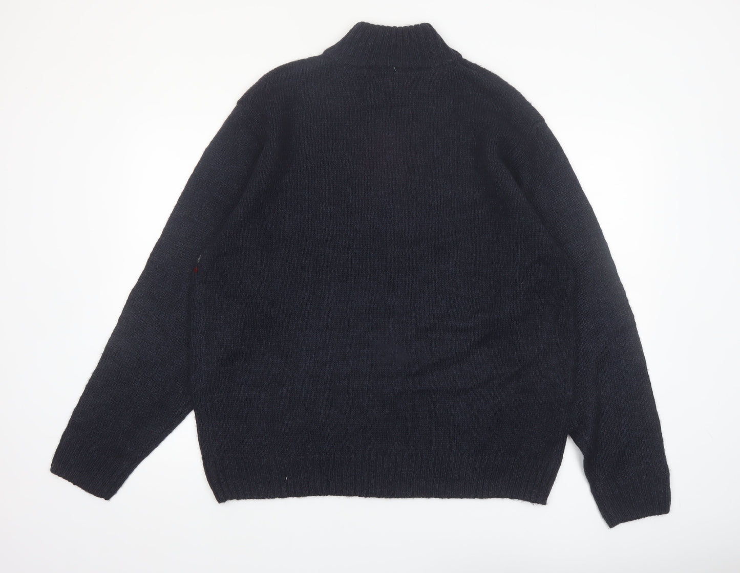 Tricots St. Raphael Men's Blue Fair Isle Henley Wool Jumper XL
