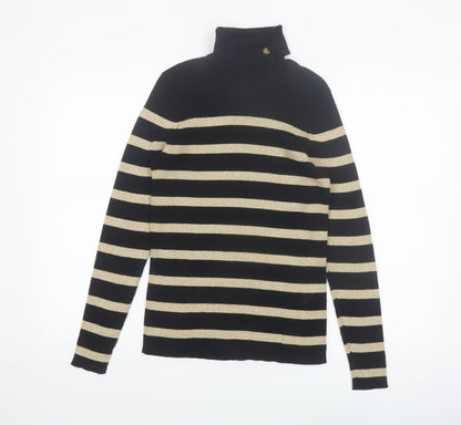 Lauren Ralph Lauren Women Black Gold Striped Roll Neck Jumper Petite M