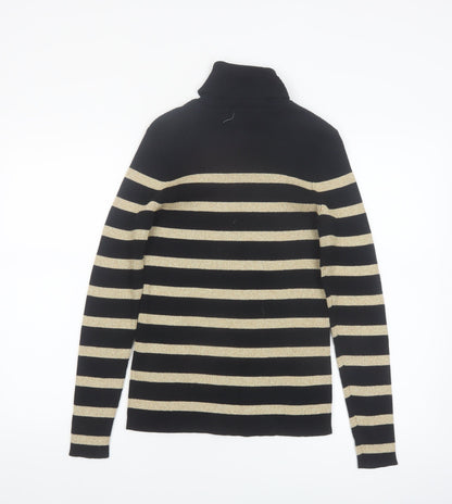 Lauren Ralph Lauren Women Black Gold Striped Roll Neck Jumper Petite M
