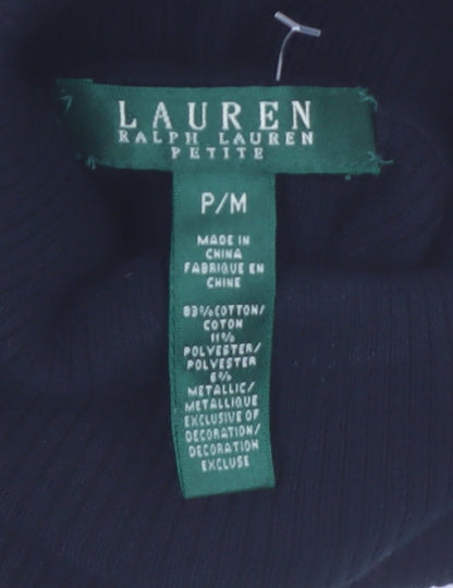 Lauren Ralph Lauren Women Black Gold Striped Roll Neck Jumper Petite M