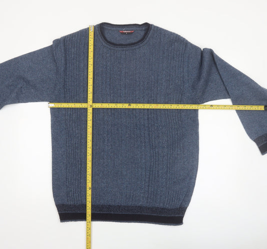 Turhan Men's Blue Wool Blend Crew Neck Jumper Size L