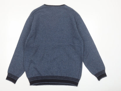 Turhan Men's Blue Wool Blend Crew Neck Jumper Size L