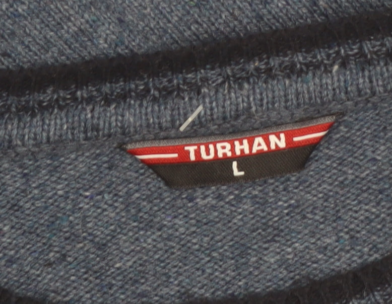 Turhan Men's Blue Wool Blend Crew Neck Jumper Size L