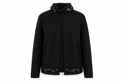 Norton McNaughton Womens Black Sequin Roll Neck Cardigan M