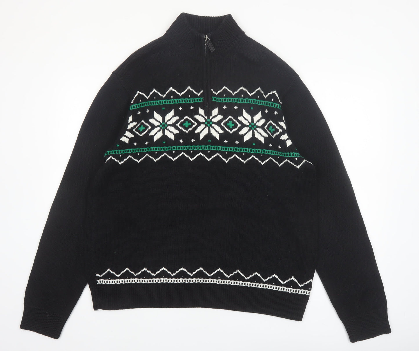 Chaps Men's Black Cotton Fair Isle 1/4 Zip Jumper L