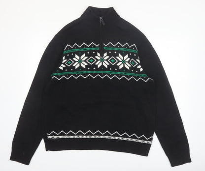 Chaps Men's Black Cotton Fair Isle 1/4 Zip Jumper L
