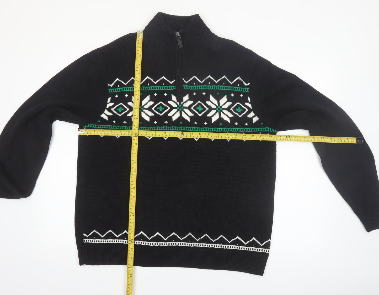 Chaps Men's Black Cotton Fair Isle 1/4 Zip Jumper L