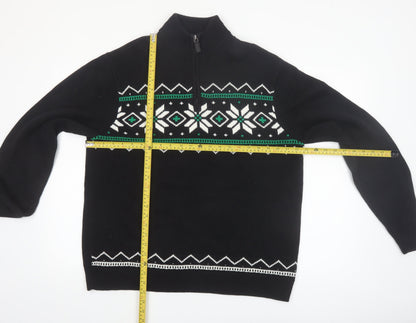 Chaps Men's Black Cotton Fair Isle 1/4 Zip Jumper L