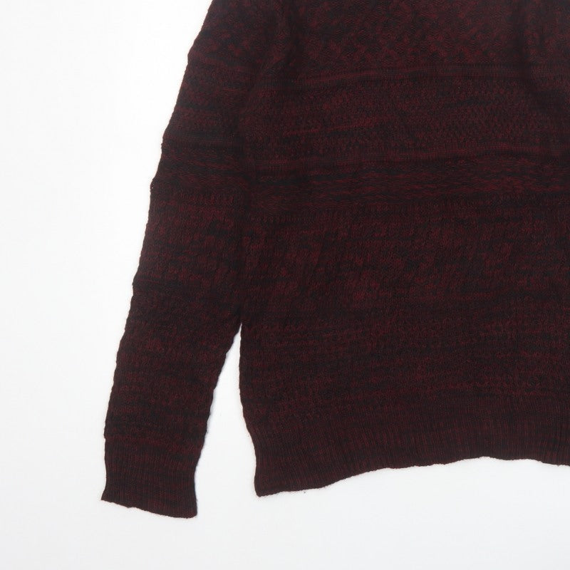 Avail Mode Men's Red Knit Crew Neck Cable Pullover Jumper L