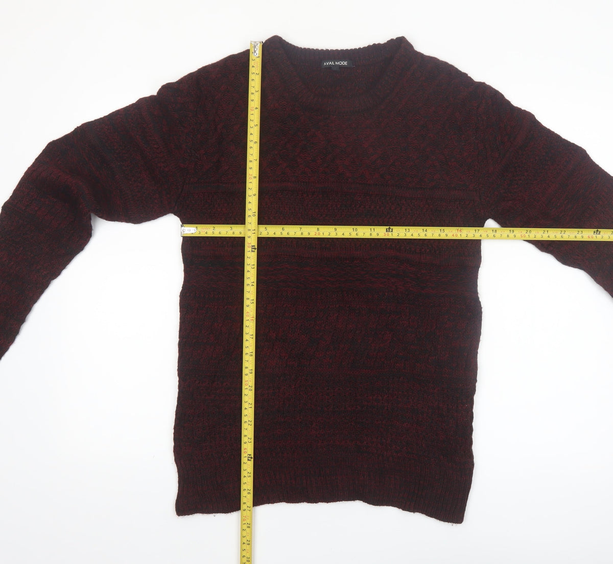 Avail Mode Men's Red Knit Crew Neck Cable Pullover Jumper L